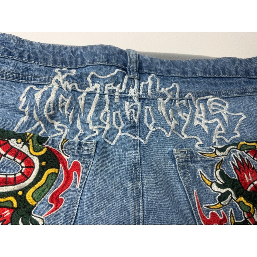 Ninth Hall Dragon Embroidered Baggy Jeans Sz 40x30 Y2K Cyber Grunge Streetwear - Picture 4 of 12